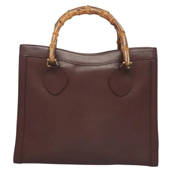 GUCCI Bamboo Hand Bag Leather Brown Gold - Picture 1 of 16